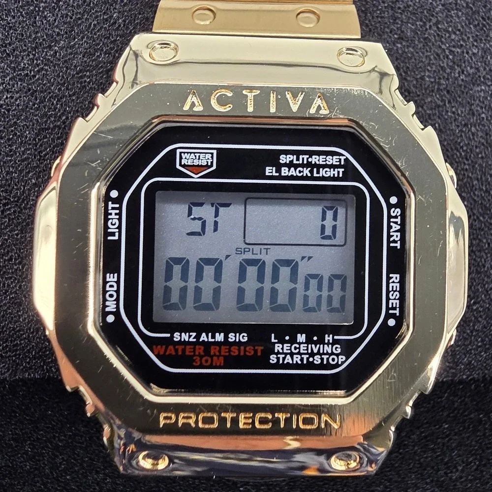 Activa by Invicta Mens Gold Tone Digital Square Watch 30M Water Resist New